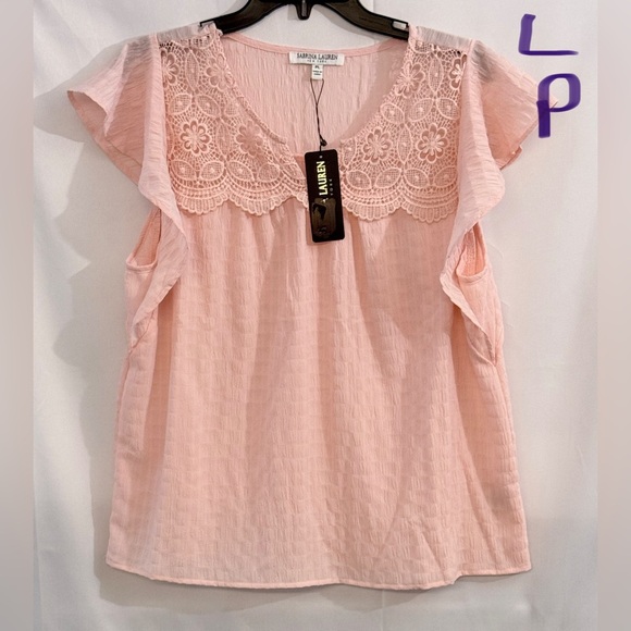 Sabrina Lauren Tops - Sabrina Lauren Blush Lace Yoke Flutter Sleeve Blouse